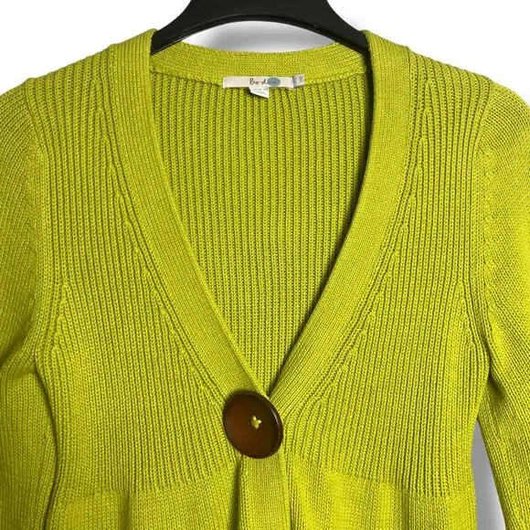 Boden Lime Green Cardigan Size 8 Chunky Knit Wood Button Cotton 3/4 sleeve Boho - Picture 3 of 10
